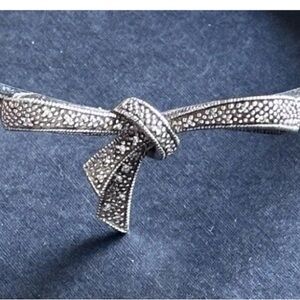 Diamond Bow Bangle Bracelet 925 Silver .15 ct. Vintage 6 1/2” Ross Simons